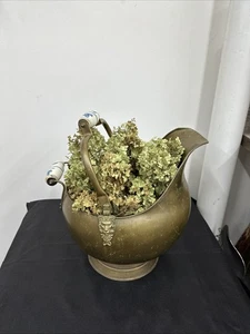 Vintage XL massiv Messing Kohle Schaufel Eimer Delfter blau Porzellangriff Löwenkopf - Bild 1 von 17