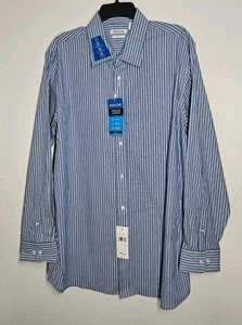 Haggar men's slim fit stretch shirt 17 17 1/2 34 35 blue striped - Picture 1 of 10