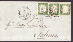 Italia Regno, striscia di tre 5 c. Sardegna su lettera (cert. Raybaudi) -HB50 - Picture 1 of 5