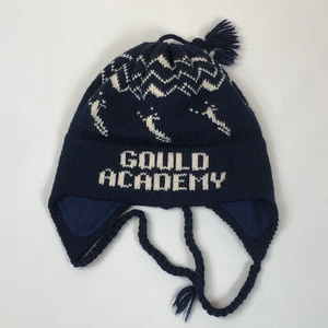 Gould Academy Skiing Vermont Originals Wool Knit Beanie Hat Tassle Ear Flaps - Picture 1 of 11