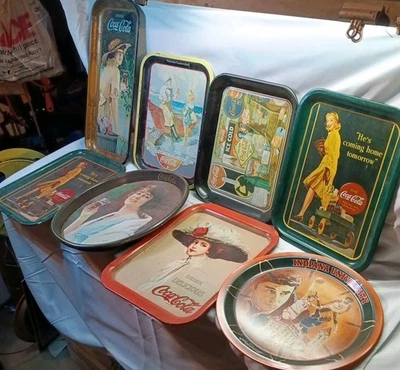 Lot of 8 Vintage Coca-Cola Trays From 70s-90s Good Vintage Cond.  - Image 1 of 4