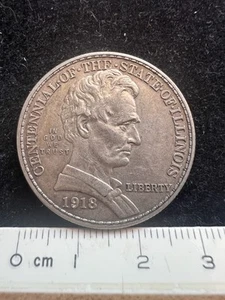 1918 Illinois Centennial Commemorative Silver Half Dollar 50c - Picture 1 of 2