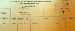 Fox Film Corporation Billhead Silent Film July 11 1924 Erogland - Imagen 1 de 1