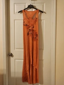 Maxi Vestido Mudd Alto-Bajo - Naranja Abstracto Floral - Talla L - Imagen 1 de 7