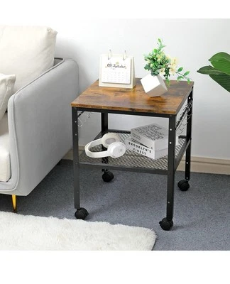 Rustic End Table 2-Tier Side with Adjustable Height Shelf 19.7"X19.7"X24" 143 Lb - Image 1 of 4