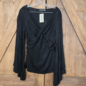 FANCYQUBE Top Negro Torcido Frontal XL Boho Manga Campana Elastizado Estilo Gótico Nuevo - Imagen 1 de 5