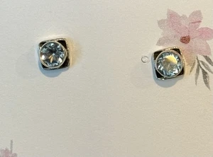 Sterling Silver Blue Topaz Stud Earrings New - Picture 1 of 2