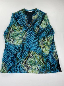 JM Collection Womens Size 16 Tunic Top Snake Animal Print 3/4 Sleeve Blue Green - Picture 1 of 11