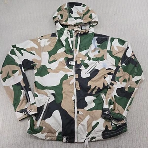 Diesel Hoodie Windbreaker Jacket Mens Medium White Beige Green Camo Full Zip - Picture 1 of 20