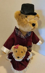 1992 ANCO passende Stofftier Teddybären viktorianisch Erwachsene und Kind in Burgund - Bild 1 von 11