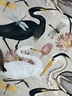 Herons Birds Beige Cotton Fabric by Meter Floral Textile Lotus Bird Pink Yellow