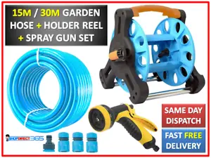 More details for compact garden hose reel 15m 30m metres water pipe standing spray gun nozzle 371