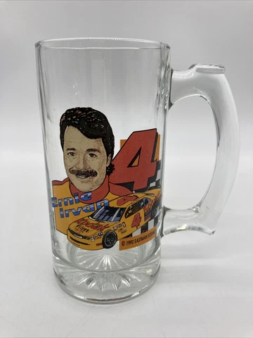 VINTAGE RARE Ernie Irving 1992 Beer Mug Hunter MFG NASCAR #4 Clear With Handle Cover