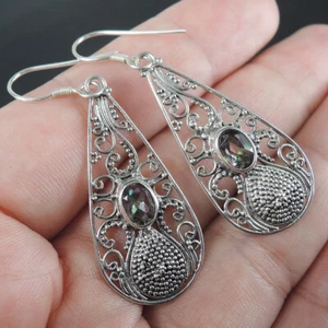 925 Sterling Silver Large Ethnic Mystic Topaz Earrings Hand Made Jewellery - Picture 1 of 6