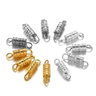 60Pcs Brass Screw Clasps Barrel Jewelry End Tip Caps Jewelry Findings 14x4mm - Image 1 of 4