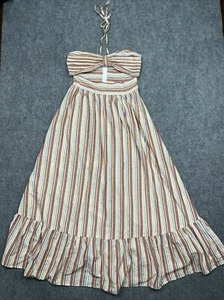 Dress Womens Size S Striped Orange Cream Cutout Halter Boho Maxi Summer Beach - Picture 1 of 12