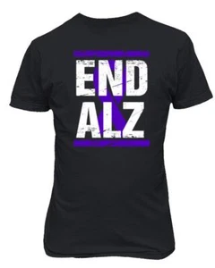 End Alz Alzheimers Disease Awareness Purple Ribbon Unisex T-Shirt - Picture 1 of 2