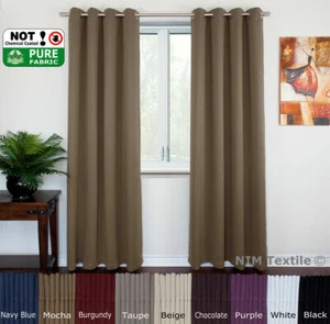 NEW Pure Fabric BLACKOUT BLOCKOUT Thermal Insulated EYELET Top Curtains PAIR - Picture 1 of 107