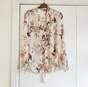 Shirt Top Blouse Button Long Sleeve Pink Purple Green Size 8 Thin Light Weight - Picture 1 of 8