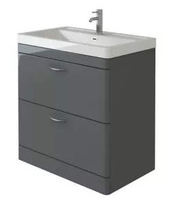 800mm Bathroom Cabinet Vanity Unit Apollo Floor Ceramic Basin Sink Gloss Grey - Picture 1 of 4