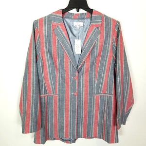 Linea Donna Women Linen Rayon Striped Blazer Jacket Sz XL Red Gray Casual - Picture 1 of 6