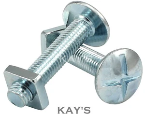 M6 ROOFING BOLTS & SQUARE NUTS CROSS SLOTTED DOME MUSHROOM HEAD SCREWS ZINC BZP - Picture 1 of 6