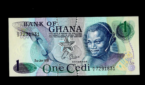 GHANA ( 1 ) BANK NOTE 1  CEDI  2 . 1 . 1976  P 13 C UNCIRCULATED Cover