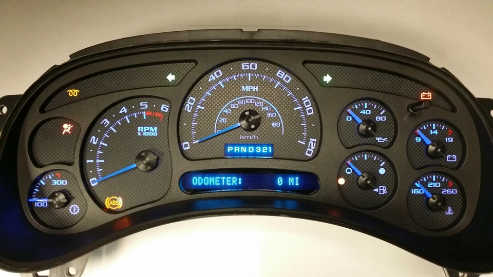 03-06 2003-2006 REMAN CUSTOM ESCALADE SILVERADO CARBON FIBER BLUE LED CLUSTER BB - Image 1 of 1