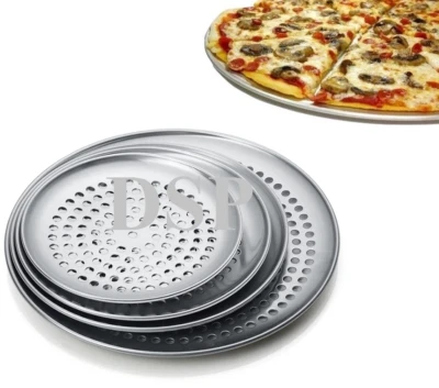 7"to20"Inch Perforated Thin Crust Aluminium Pizza Pan Tray Heavy Duty Commercial - Image 1 of 4