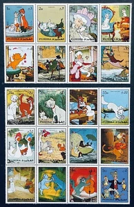 2 FUJIERA ARISTOCATS DISNEY STAMP BLOCKS MNH 1972 DUCHESS THOMAS O'MALLEY CAT - Picture 1 of 1