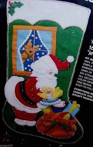Sultana Bucilla NIGHT BEFORE CHRISTMAS~SANTA'S VISIT Felt VNTG Stocking32173 16" - Picture 1 of 3