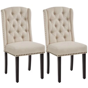 Juego de 2 Sillas de Comedor Tapizadas con Botones Silla Tapizada Pata Madera - Imagen 1 de 8