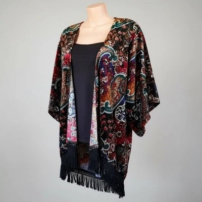 女士牧马人开放式开衫,大号天鹅绒和流苏,带亮片 — 第 1/4 张图片