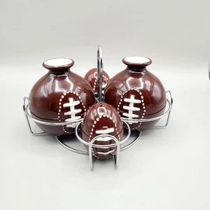 Juego de condimentos de cerámica con temática de fútbol americano Coushatta Casino en estante de metal, 4 piezas - Imagen 1 de 6