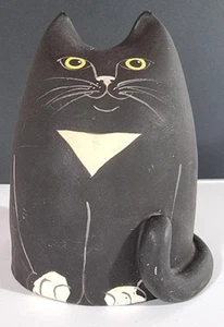 Vintage Australian Ceramic Cat Figurine Signed Black White Folk Art - Bild 1 von 5