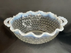 ANCHOR HOCKING “Moonstone” Clear Hobnail Opalescent Handled Bowl/Candy Dish - Picture 1 of 16