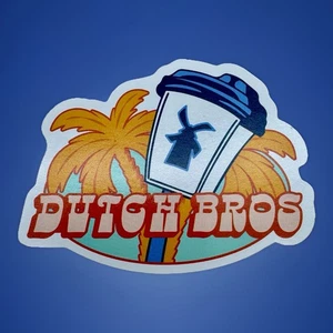 Dutch Bros Sticker JUNE 2024 Windmill Palm Trees Orange Summer NEW - Picture 1 of 2