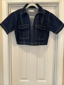 ZARA WOMAN Z1975 DENIM CROPPED SHIRT BLUE - Sz M - Picture 1 of 12