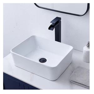 Sleek 16"x12" White Ceramic Vessel Sink - Perfect for Contemporary Bathrooms - Picture 1 of 9
