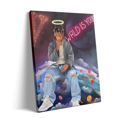 Juice WRLD 霓虹涂鸦帆布墙艺术:嘻哈音乐工作室卧室装饰 — 第 1/4 张图片