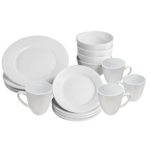 White Dinner Set 16 Piece - Plates Bowls and Cups Mugs Porcelain Dinnerware M&W - Picture 1 of 7