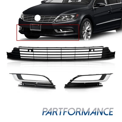 Bumper Lower Grille Chrome Fog Light Cover For 2013-2017 Volkswagen VW CC 3pcs Foto 1 de 4