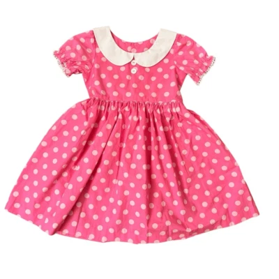 Eleanor Rose Presley Dress Pink & White Polka Dot Peter Pan Collar Size 8-10 NEW - Image 1 of 4