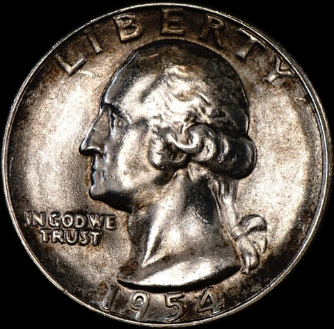 1954-S Washington Quarter Silver Uncirculated End Roll Toning, As Shown 127 Cover