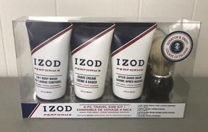 IZOD Kit de Viaje PerformX 4 Piezas NUEVO Jabón Corporal, Crema de Afeitar, Bálsamo de Afeitar y Cepillo - Imagen 1 de 9