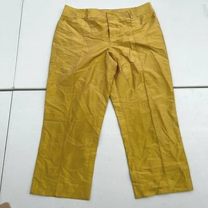 Vera Wang Silk Cropped Pants Chinos Womens 10 Shiny Yellow Gold Wide Leg - Picture 1 of 6