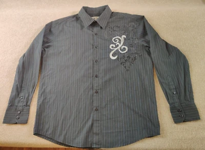 Camisa Bruno New York Manga Larga Abotonada L Negra Azul Tribal Paisley Rayas Foto 1 de 4