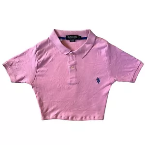 Reworked Branded Crop Top Upcycled 90s Vintage US Polo Shirt Pink XS - CRTOP83 - Picture 1 of 3
