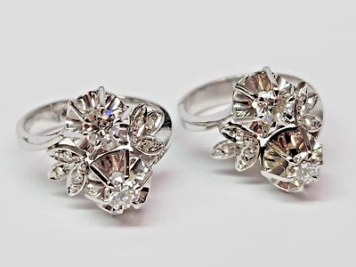 ВИНТАЖНЫЙ 900 Plat подобранный набор ее и ее бриллиант помолвочные кольца размер 4,25/5,25 - Изображение 1 из 4