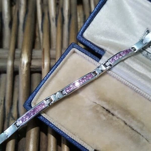 Pulsera de plata de ley 925, pulsera de tenis de zafiro rosa natural, 7" de largo - Imagen 1 de 8